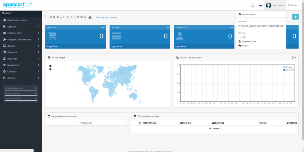 Админ панель CMS OpenCart 4
